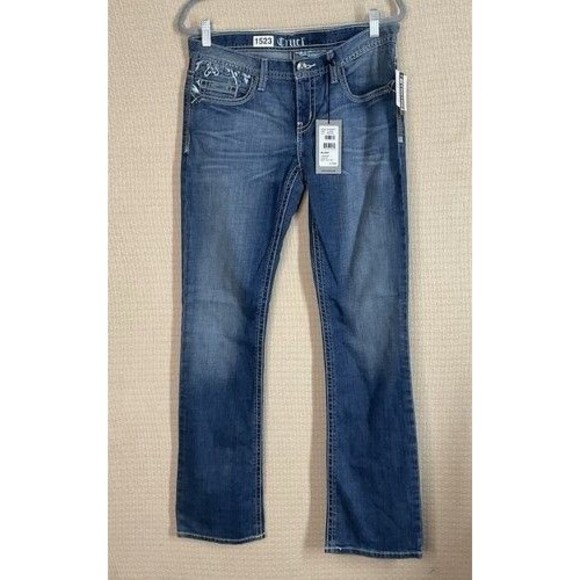 NWT Cruel Girl Blake Low Rise Boot Cut Whiskered Jeans Women Size 9 Long - Picture 10 of 12